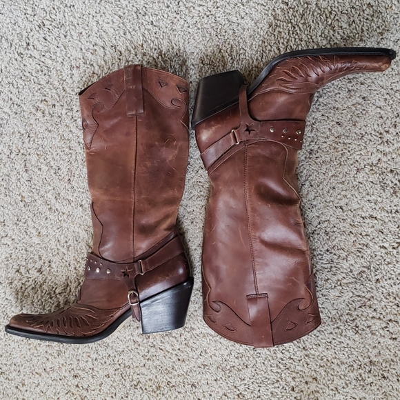 MIA Rockstar Leather Tall Distressed Harness Cowboy Western Boots Brazil Size 6 - Picture 14 of 16